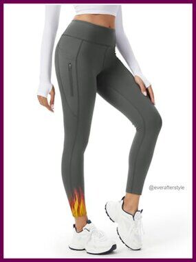Tall Fleece Lined Leggings Thermal High Waisted Yoga Pants 3 Pockets